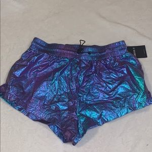 iridescent mesh lined work out shorts